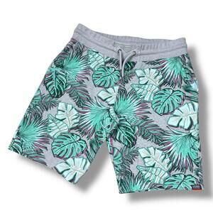 Superdry AOP Washed Bermuda Shorts Fleece Sweat Men’s Large Tropical Palm Prints